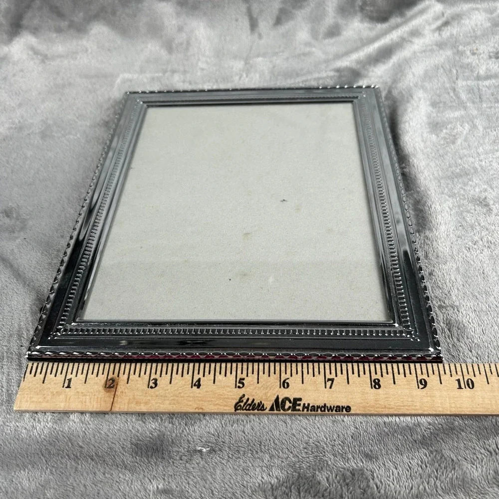 Silver Beaded Metal Picture Frame 8x10 Tabletop Wall Mount Velvet Back